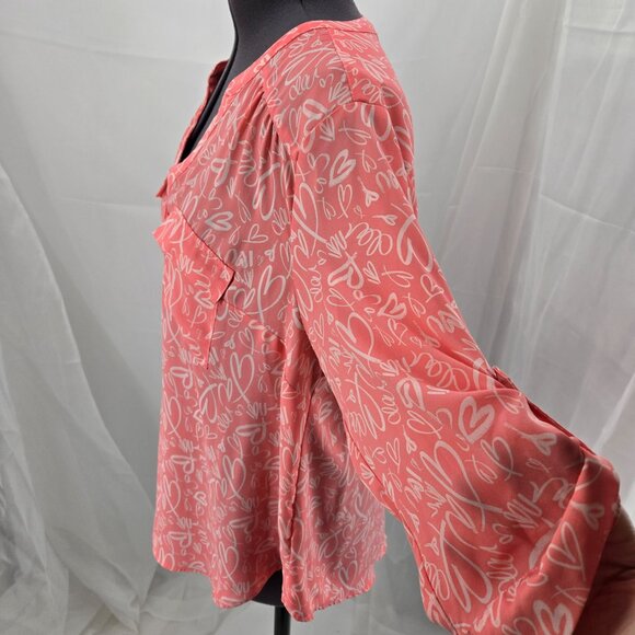 76-3 Torrid Pink Peach Heart Harper ¾ sleeve blouse top Size 1 (14/16) - Picture 5 of 10
